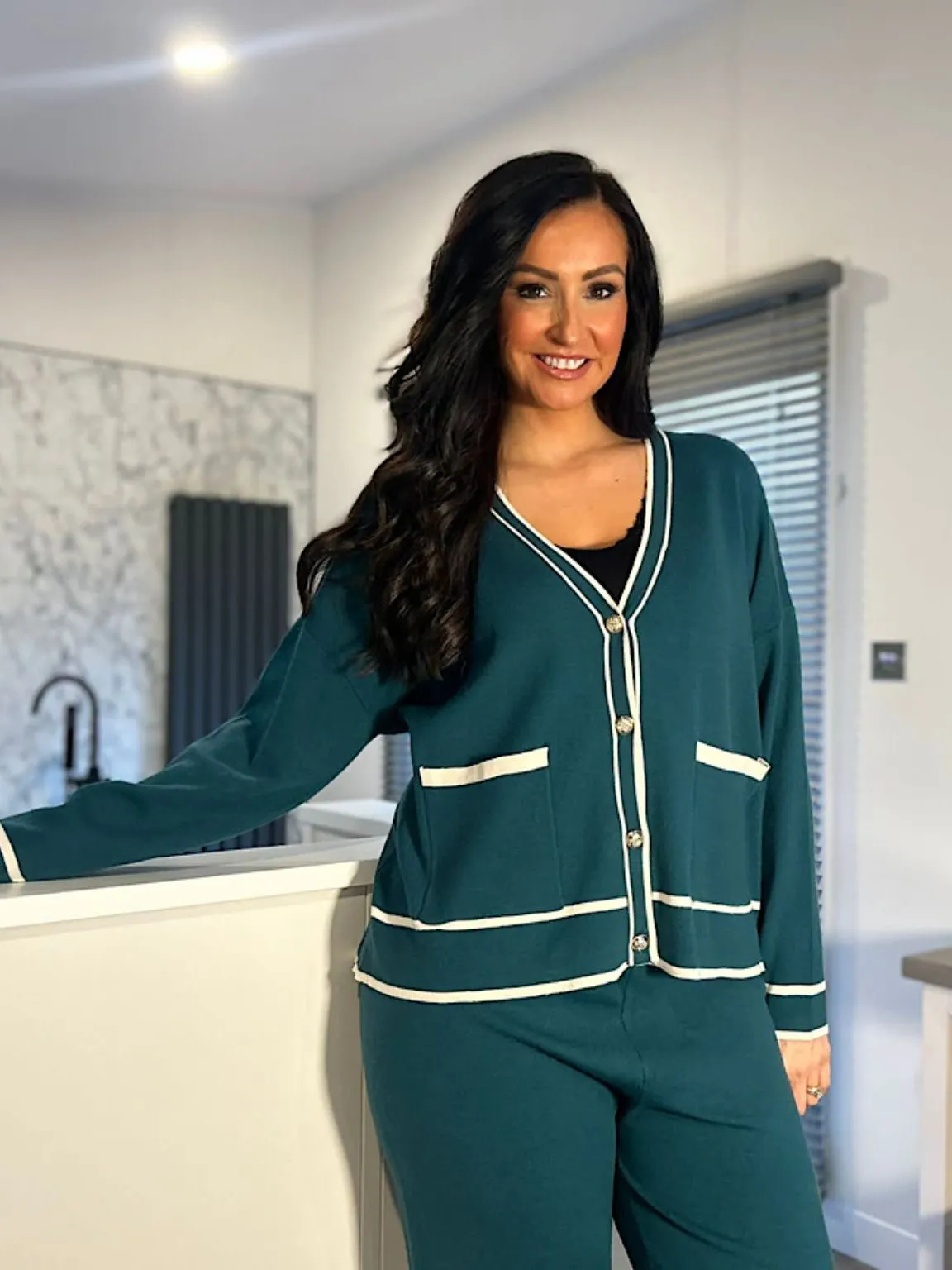 Green Luxury Button Cardigan Set Cher