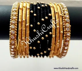 Hand-crafted exquisite Silk Bangles in Black and Gold