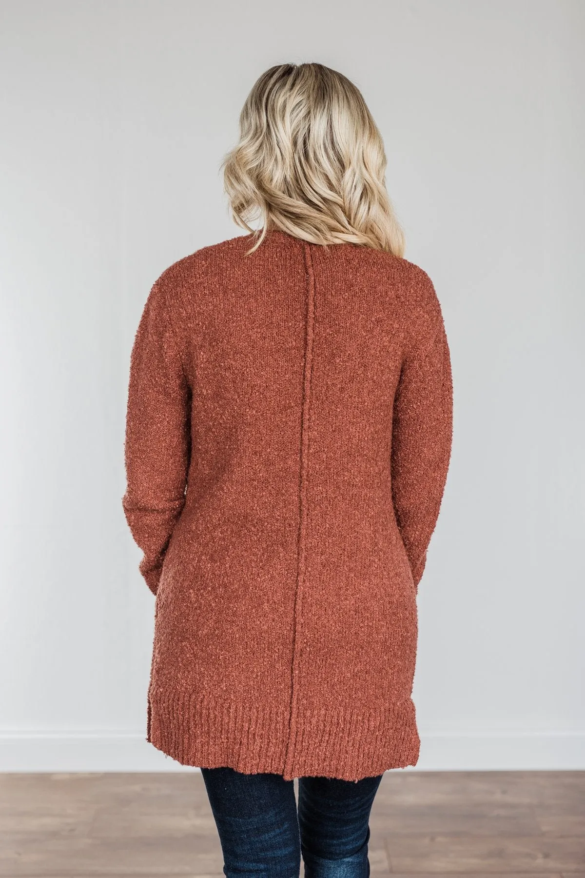 Head Turning Long Knit Cardigan- Rust