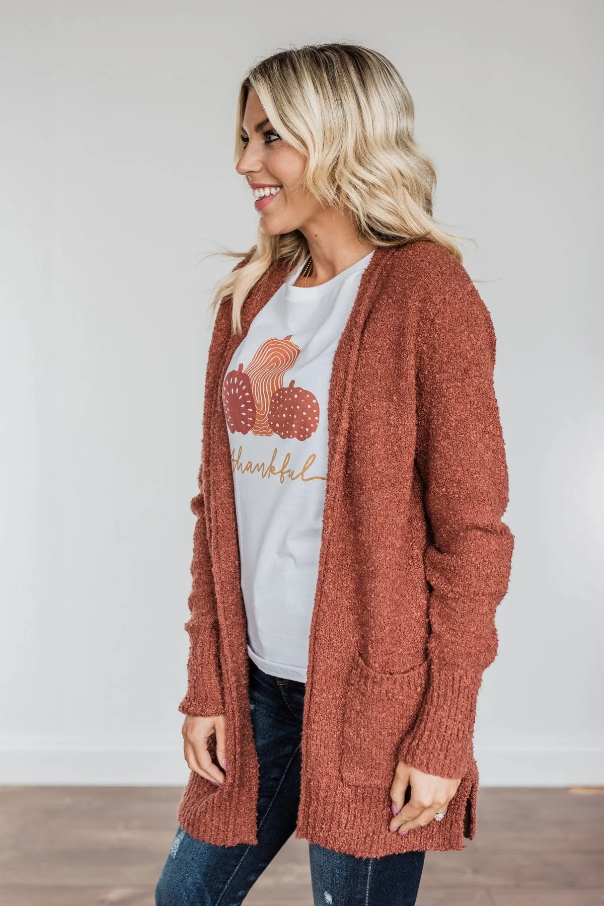 Head Turning Long Knit Cardigan- Rust