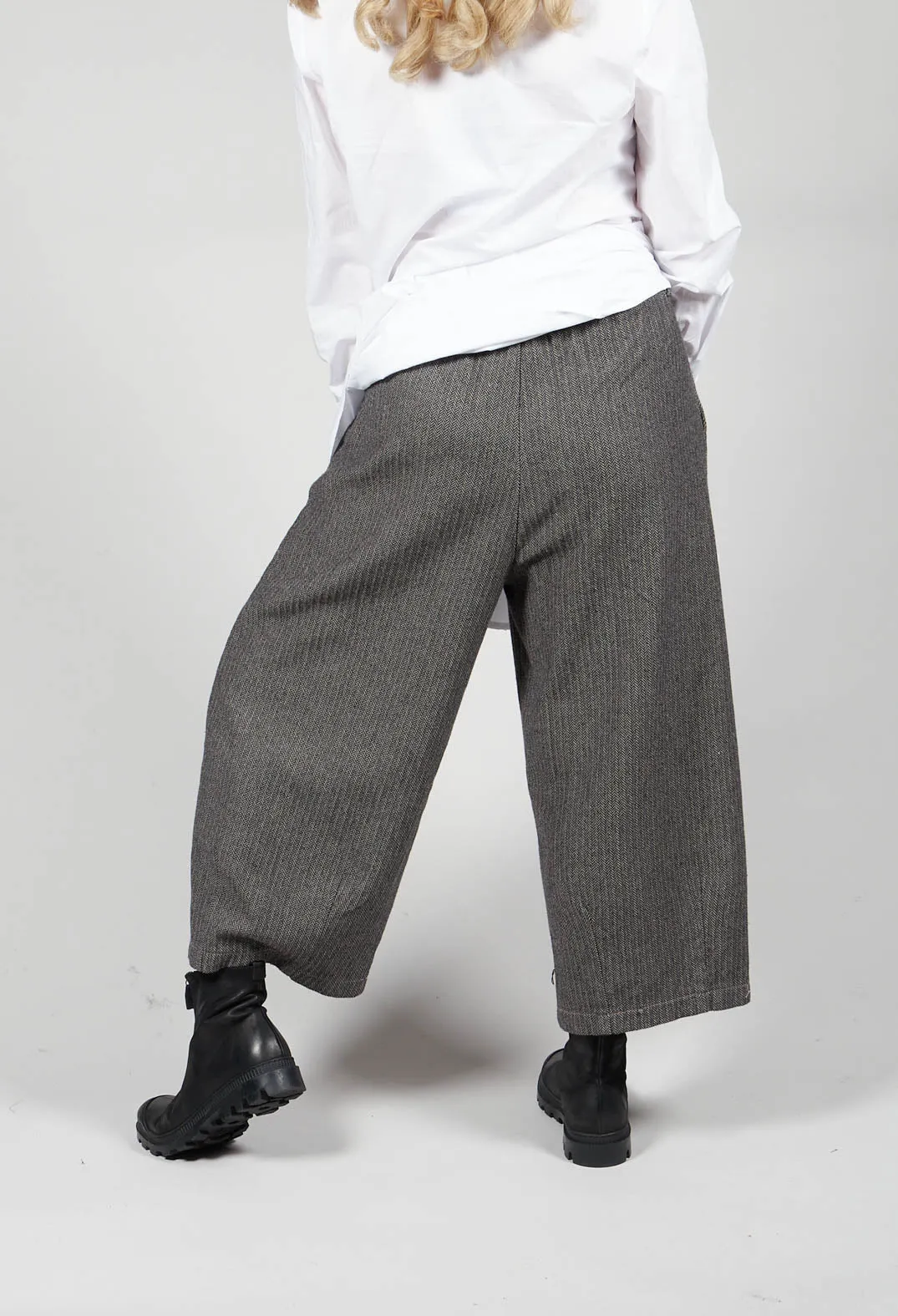 Herringbone Elastic Waist Trousers in Sand