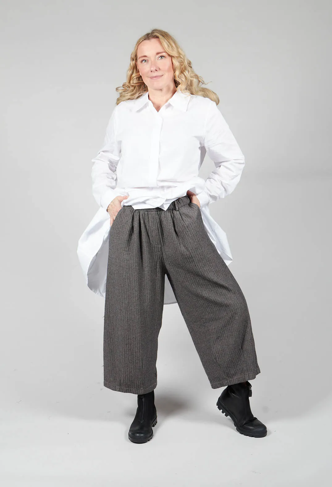 Herringbone Elastic Waist Trousers in Sand