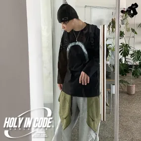 HOLY IN CODE  |Crew Neck Unisex Street Style U-Neck Bi-color Long Sleeves