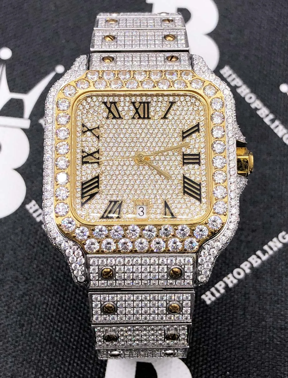 Iced Out Baller Square CZ Steel Bust Down Watch