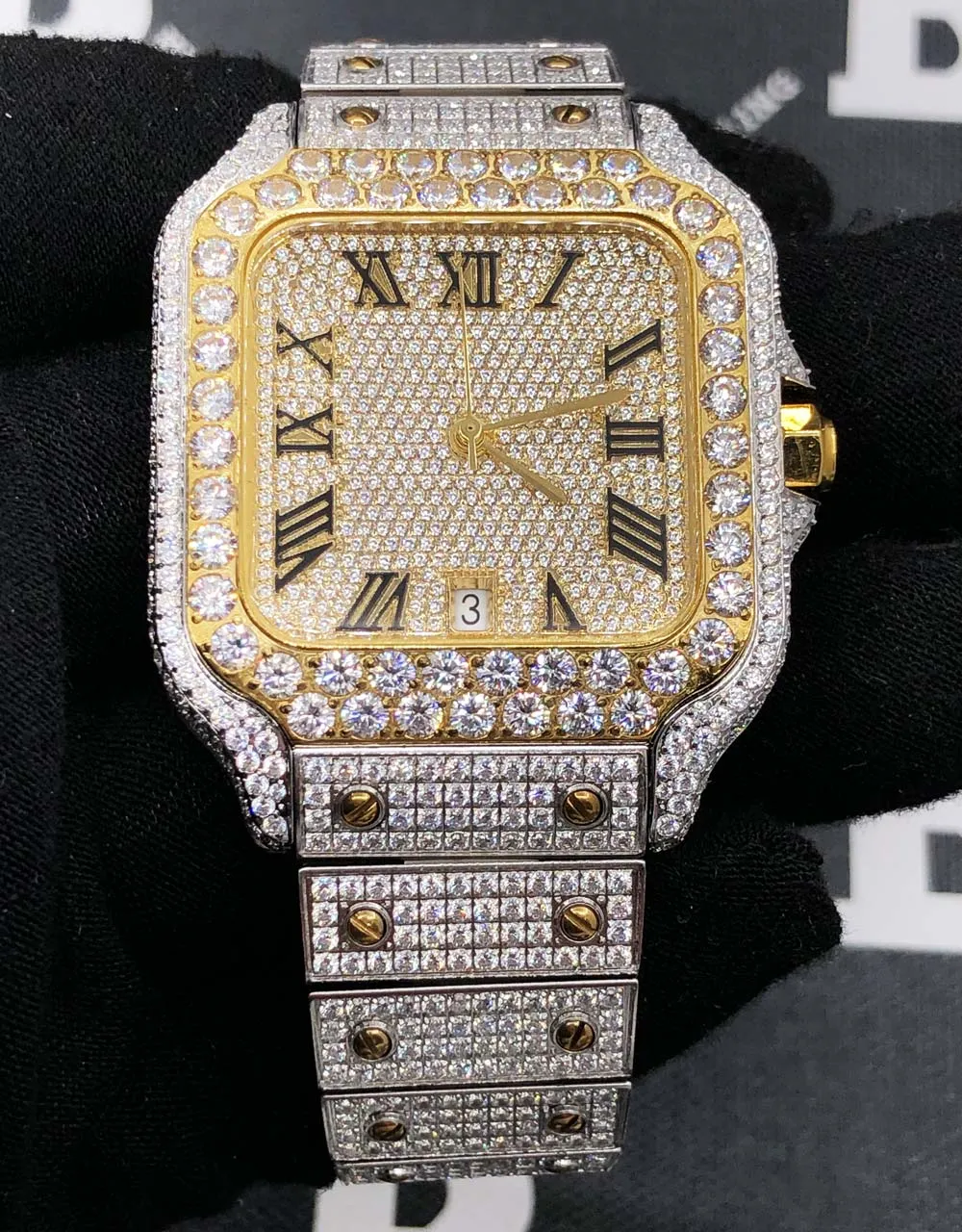 Iced Out Baller Square CZ Steel Bust Down Watch