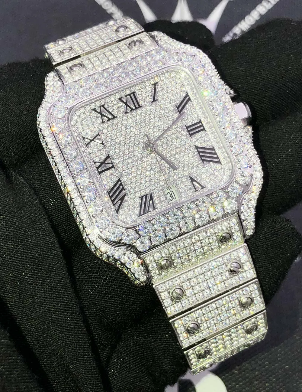 Iced Out Baller Square CZ Steel Bust Down Watch