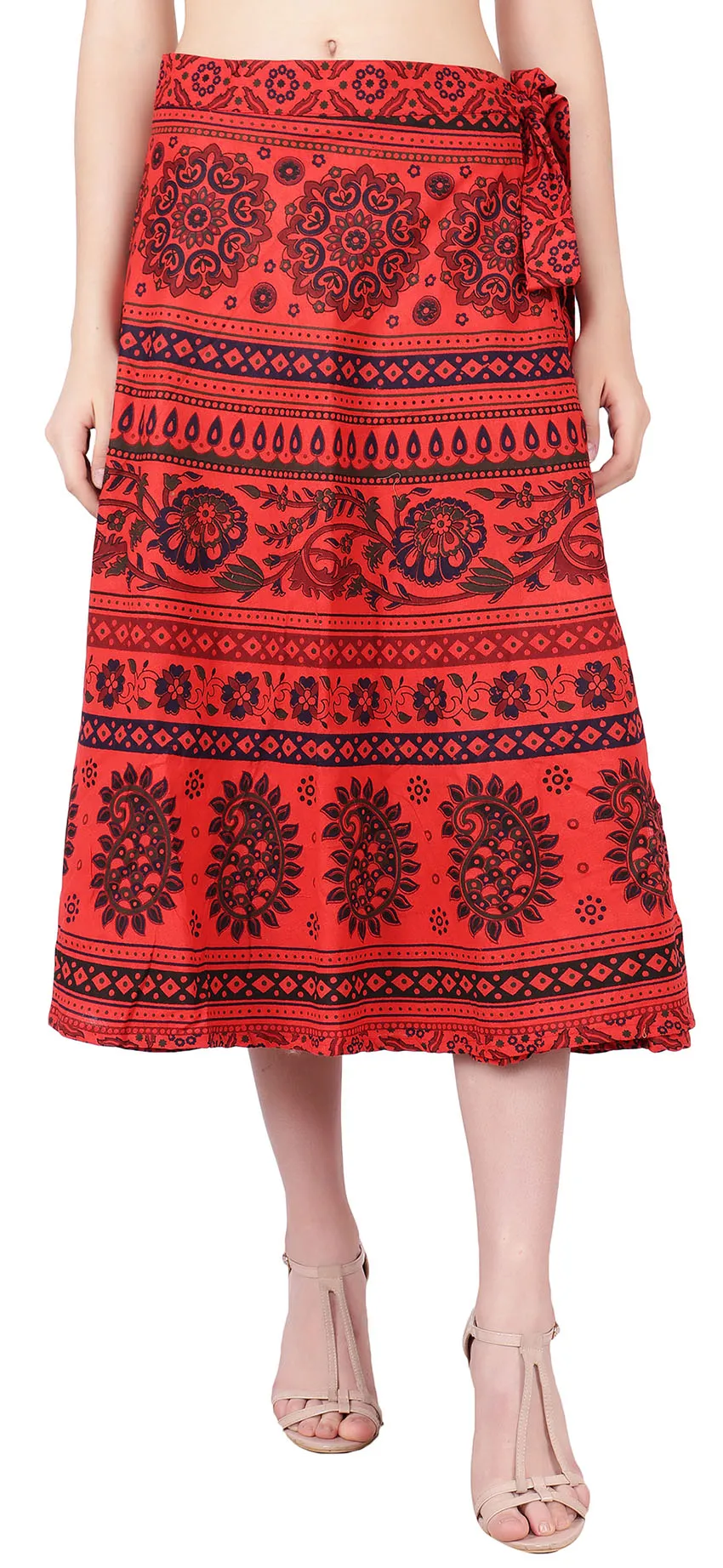 Indian Wrap Around Skirt Women's Cotton India Clothing(Red, One Size)