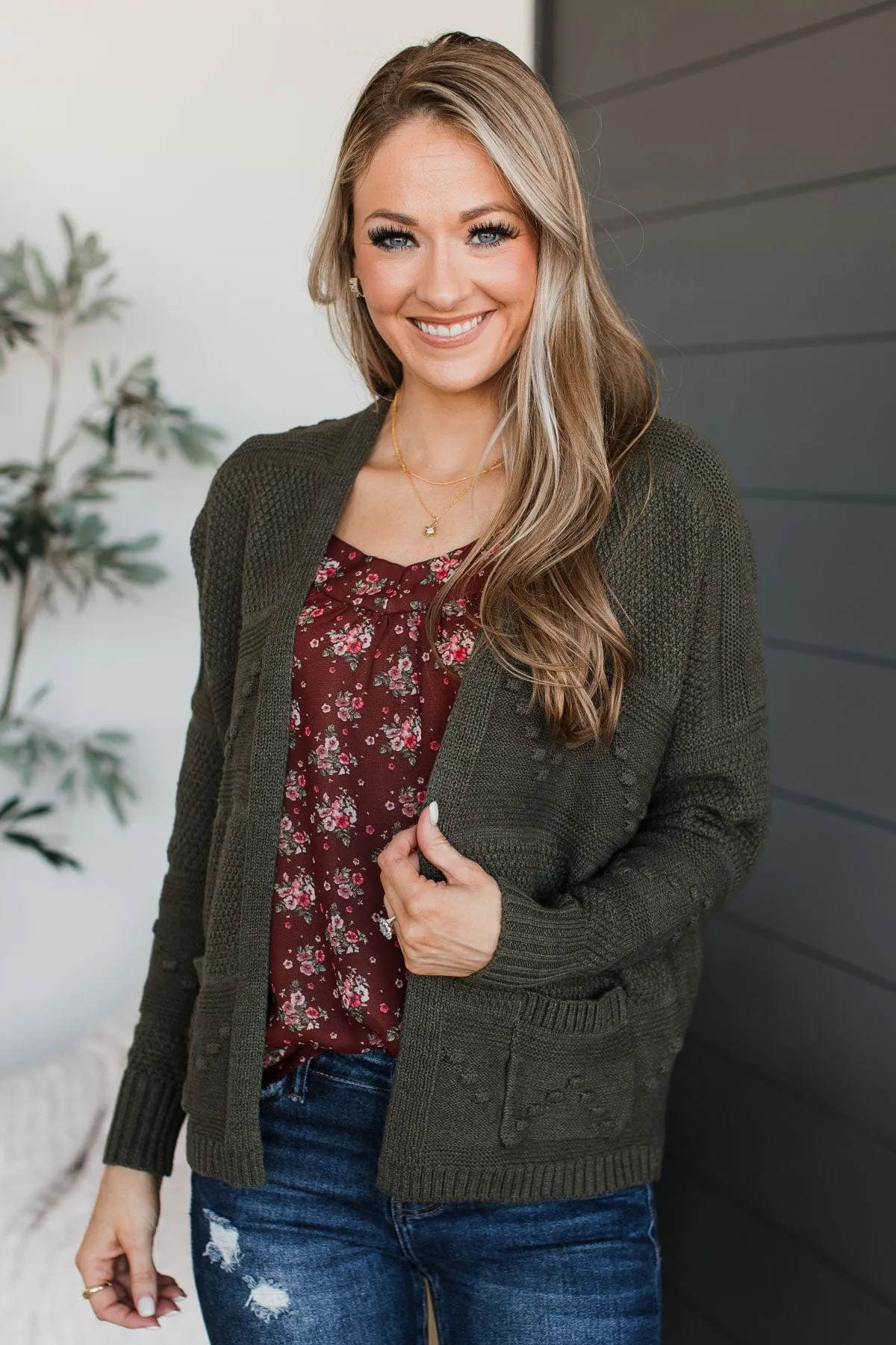 Instantly Iconic Knit Cardigan- Dark Olive