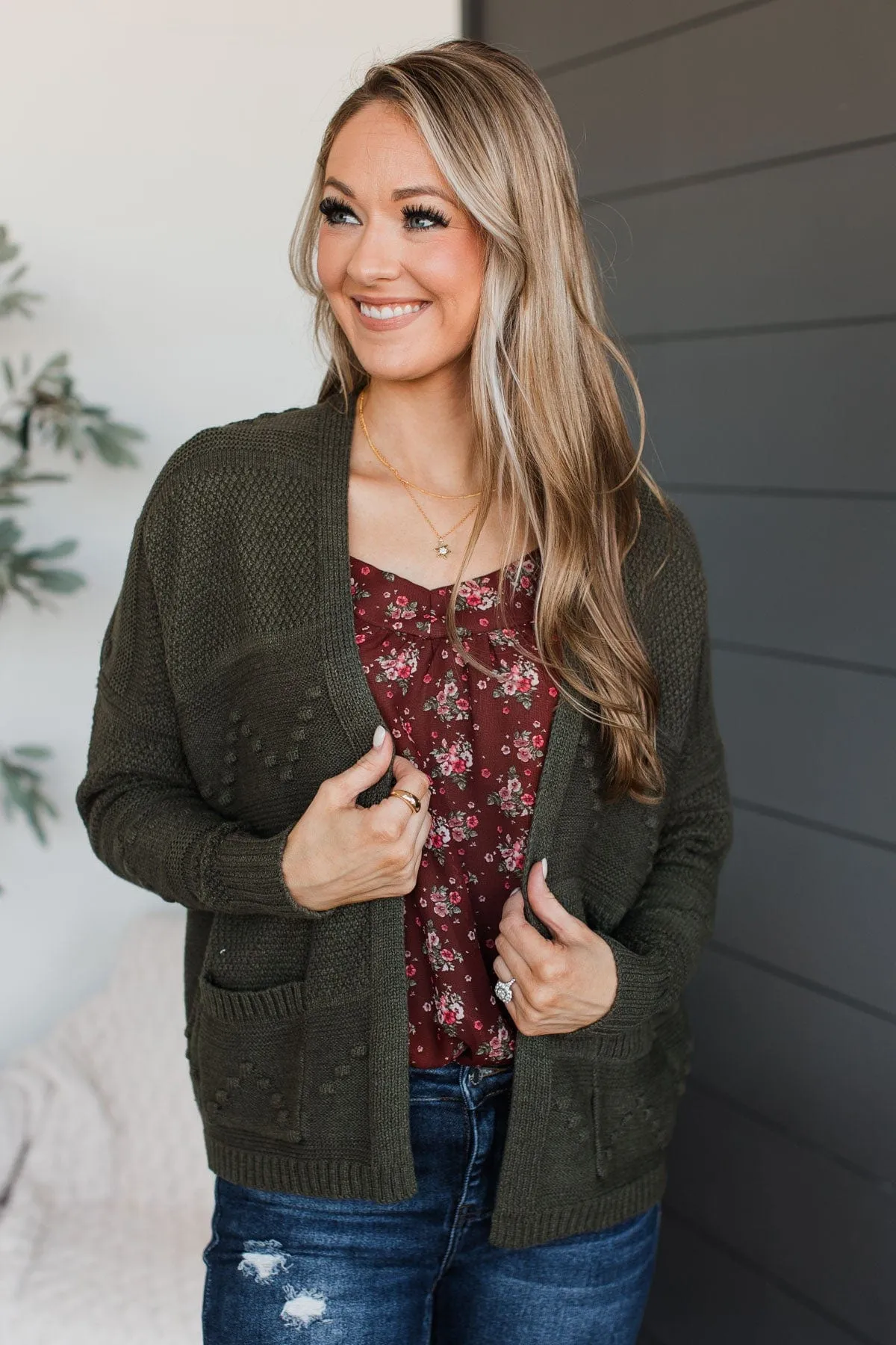 Instantly Iconic Knit Cardigan- Dark Olive