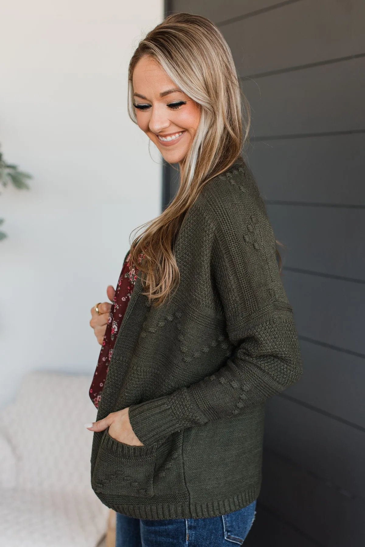 Instantly Iconic Knit Cardigan- Dark Olive