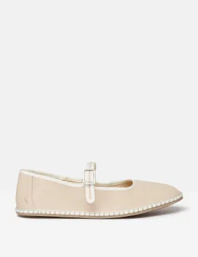 Joules Women's Canvas Flat Mary Jane Pumps - 6 - Neutral, Neutral,Light Blue