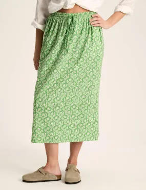 Joules Women's Pure Cotton Floral Drawstring Midi Skirt - 12 - Green Mix, Green Mix,Blue Mix