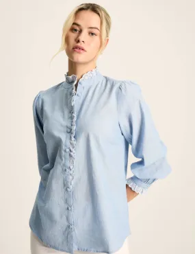 Joules Women's Pure Cotton Frill Detail Blouse - 12 - Blue, Blue