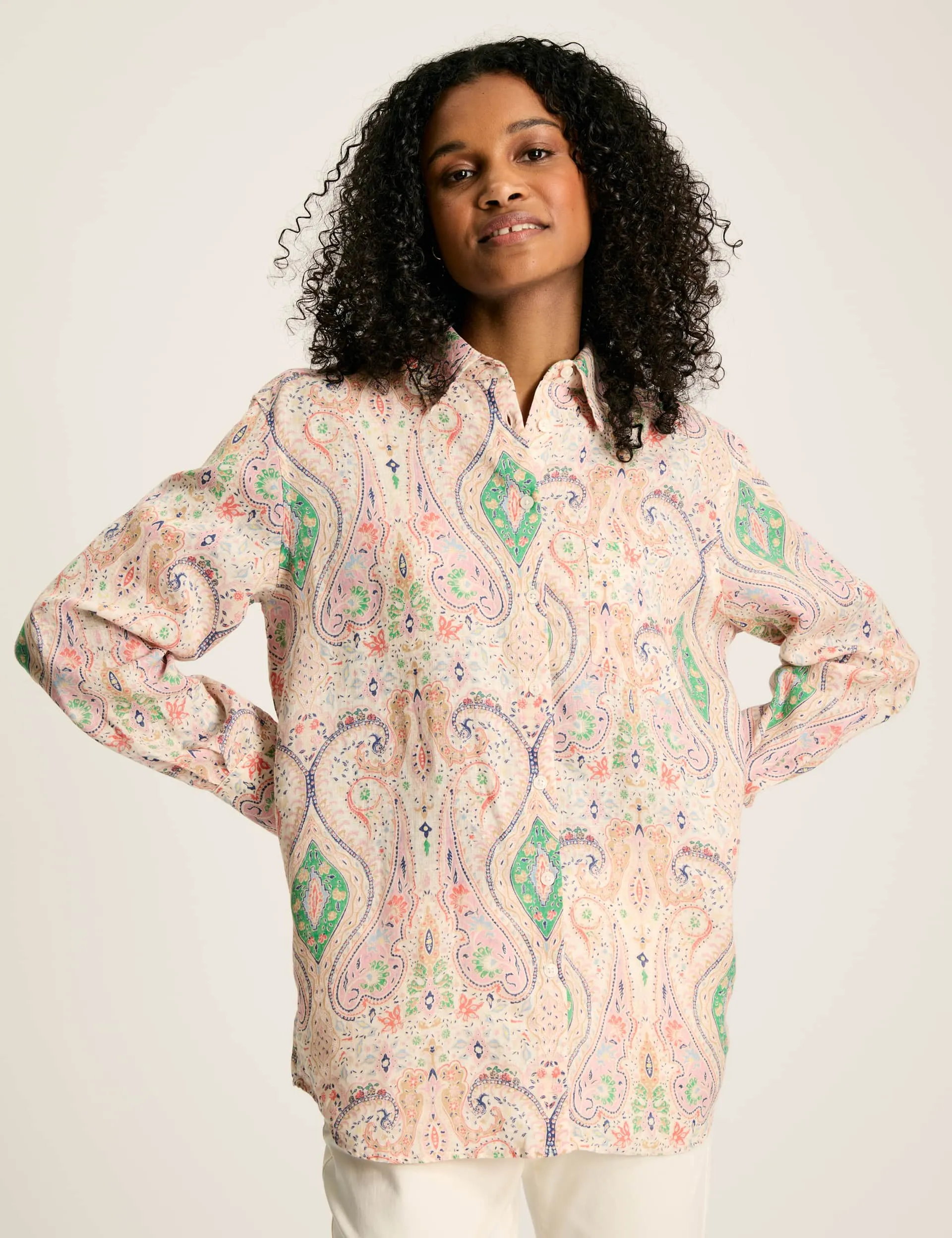 Joules Women's Pure Linen Paisley Collared Shirt - 10 - Multi, Multi