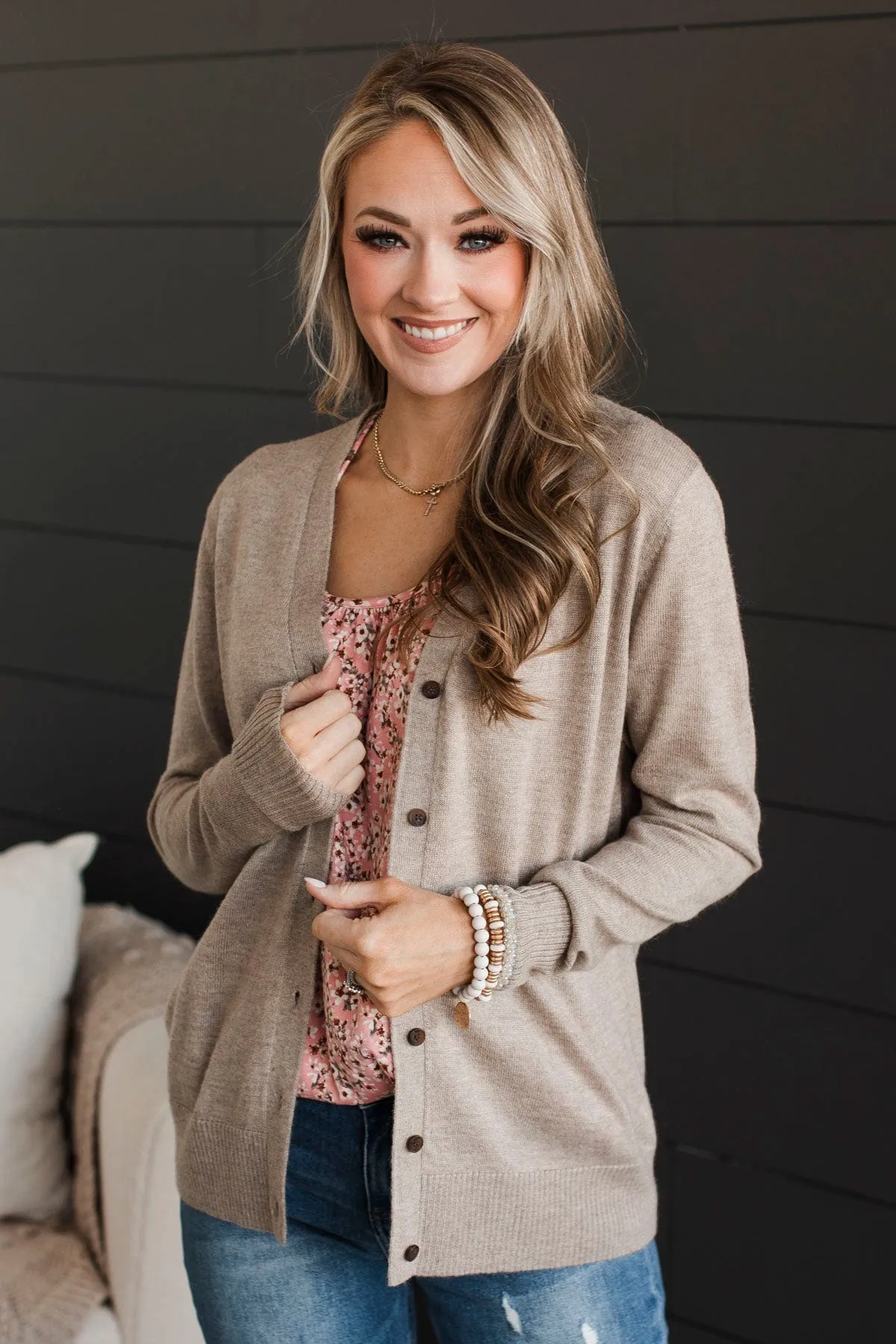 Left To Fate Button Cardigan- Taupe