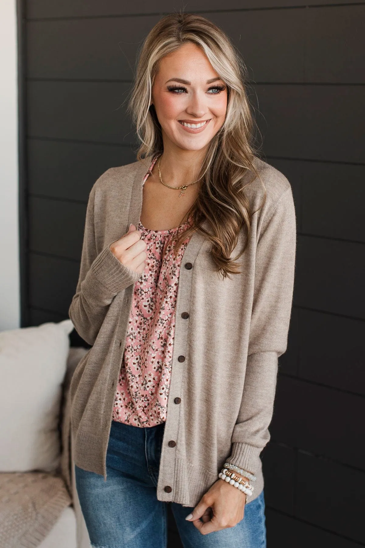 Left To Fate Button Cardigan- Taupe