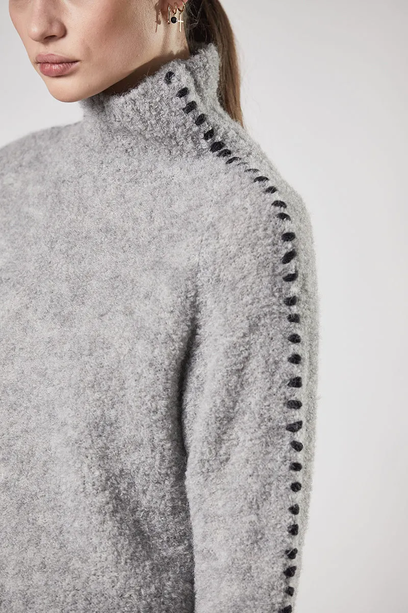 LIGHT GREY ALPACA HIGH NECK SWEATER