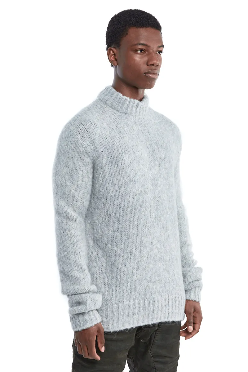 LIGHT GREY HIGH COLLAR ALPACA SWEATER