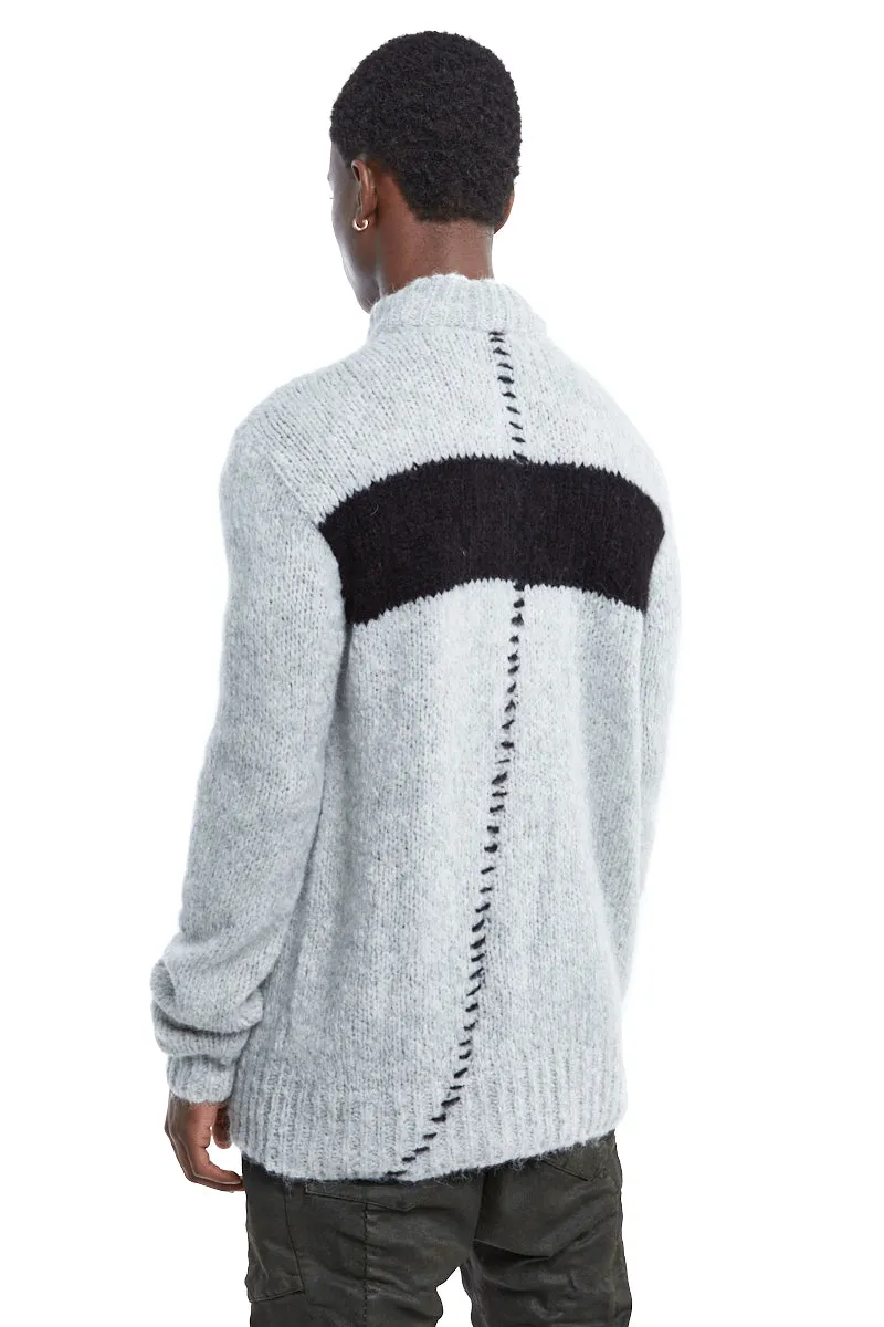 LIGHT GREY HIGH COLLAR ALPACA SWEATER