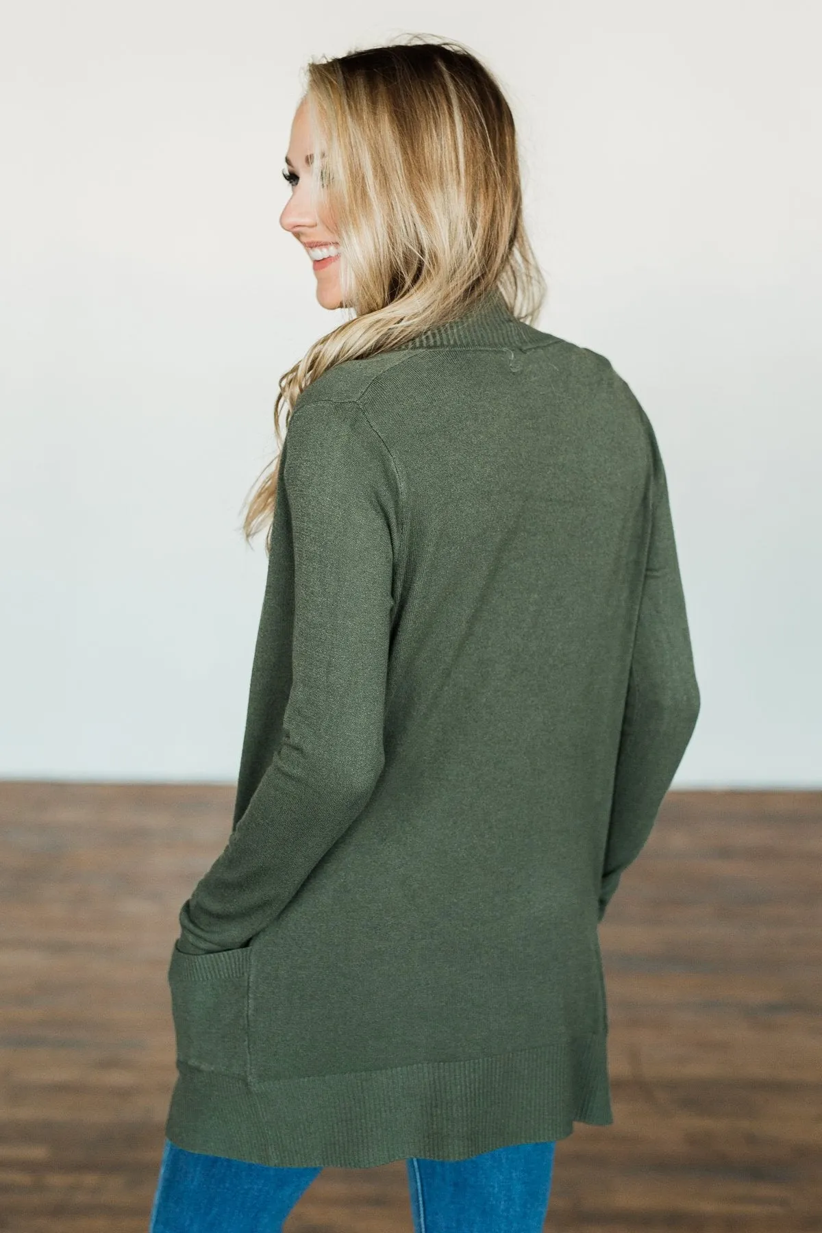 Light Weight Open Front Cardigan- Olive