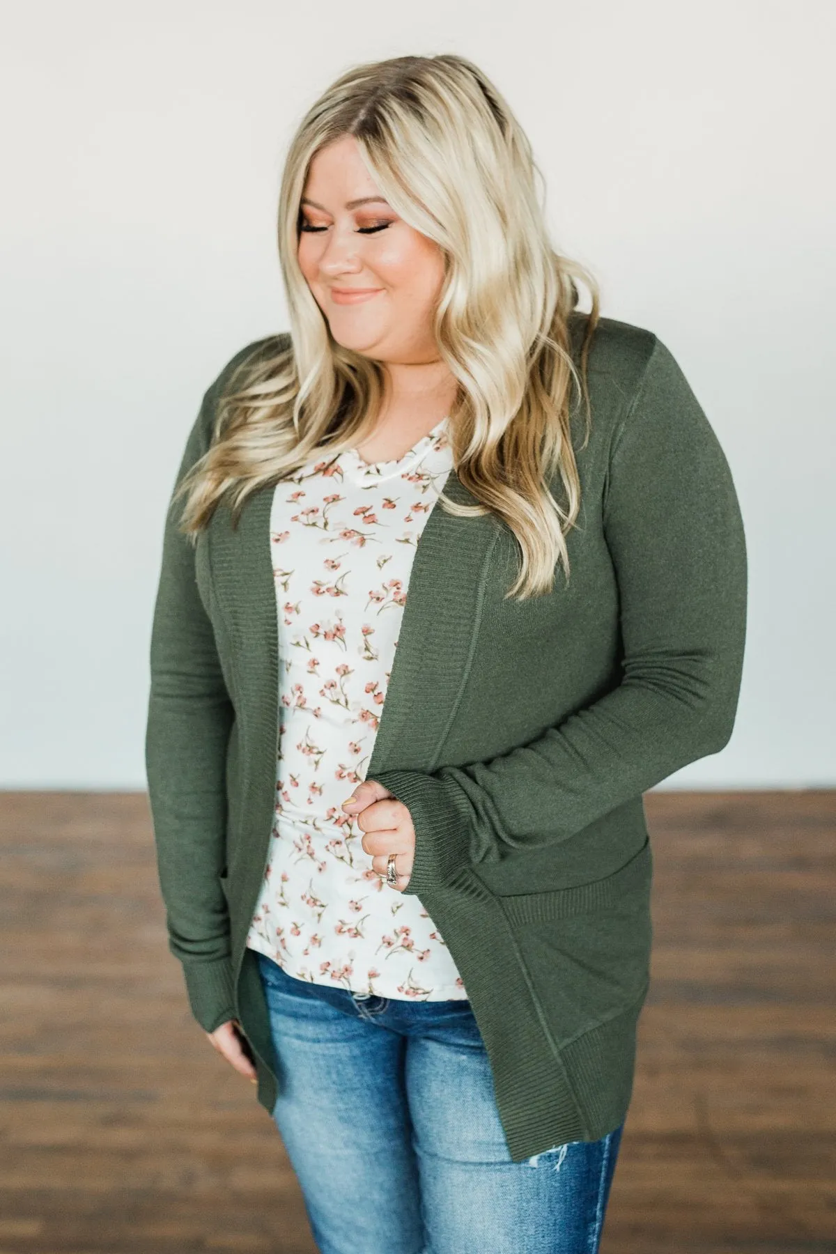 Light Weight Open Front Cardigan- Olive