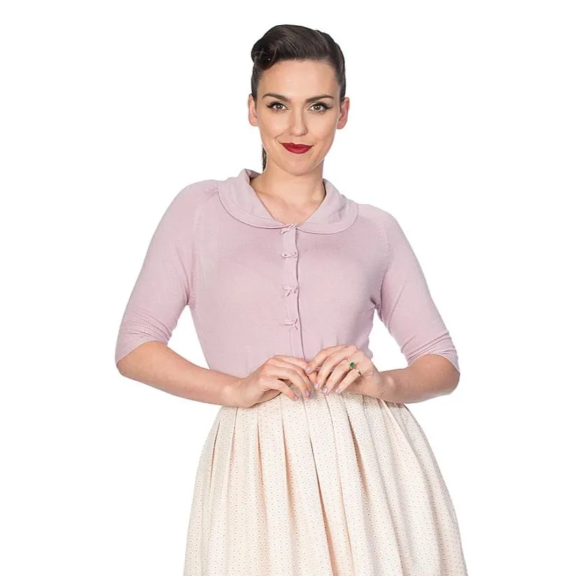 Lilac Short Sleeve Crop Collar Cardigan