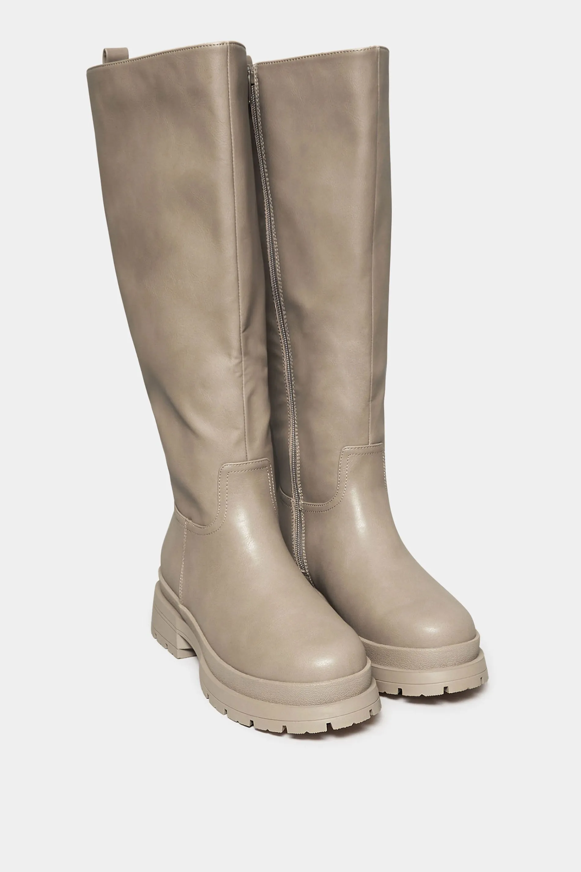 LIMITED COLLECTION Beige Brown Faux Leather Knee High Boots In Extra Wide EEE Fit