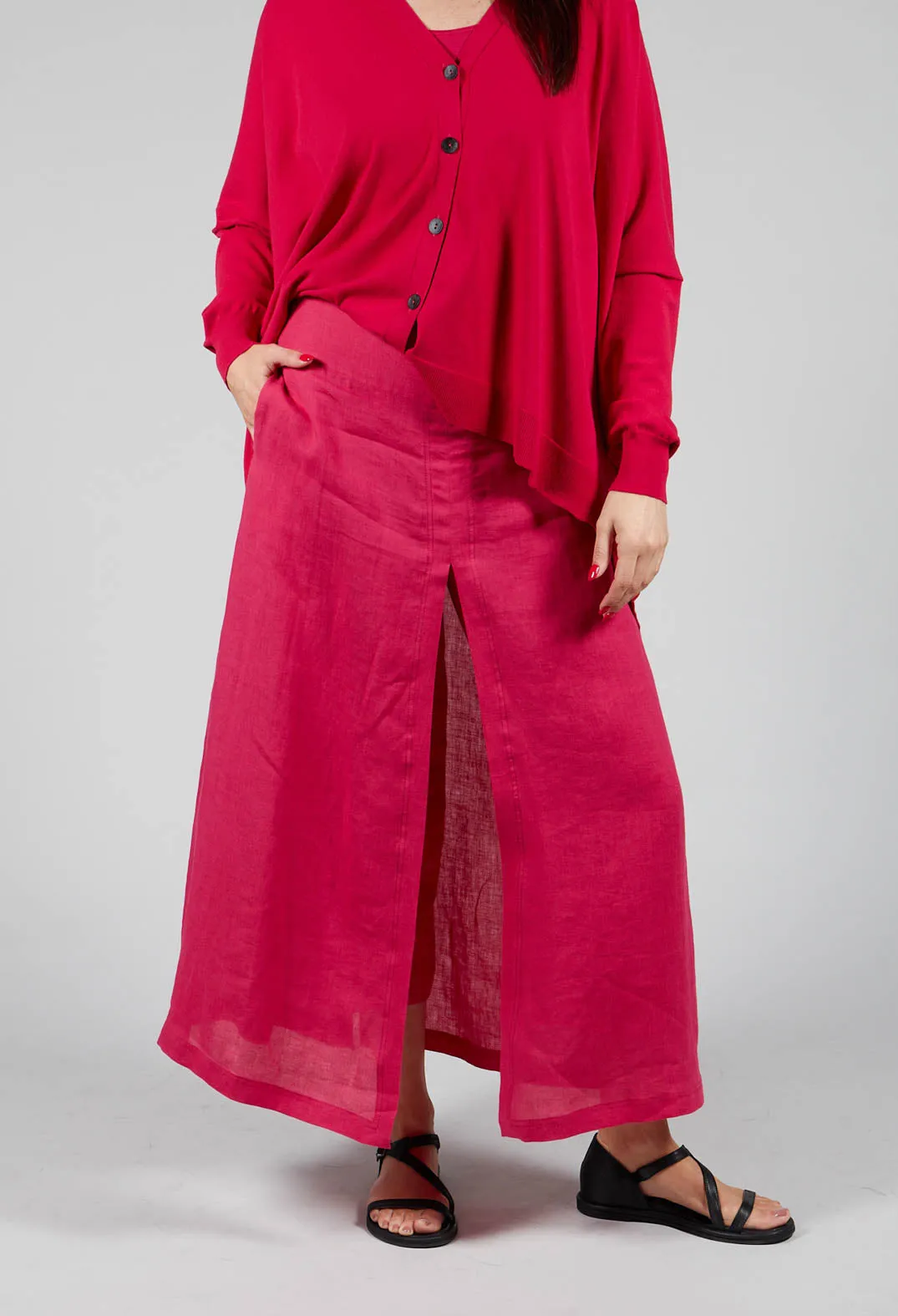 Linen Wide Leg Trousers in Raspberry