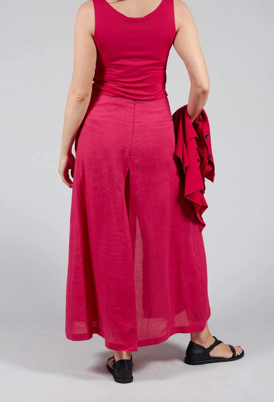 Linen Wide Leg Trousers in Raspberry