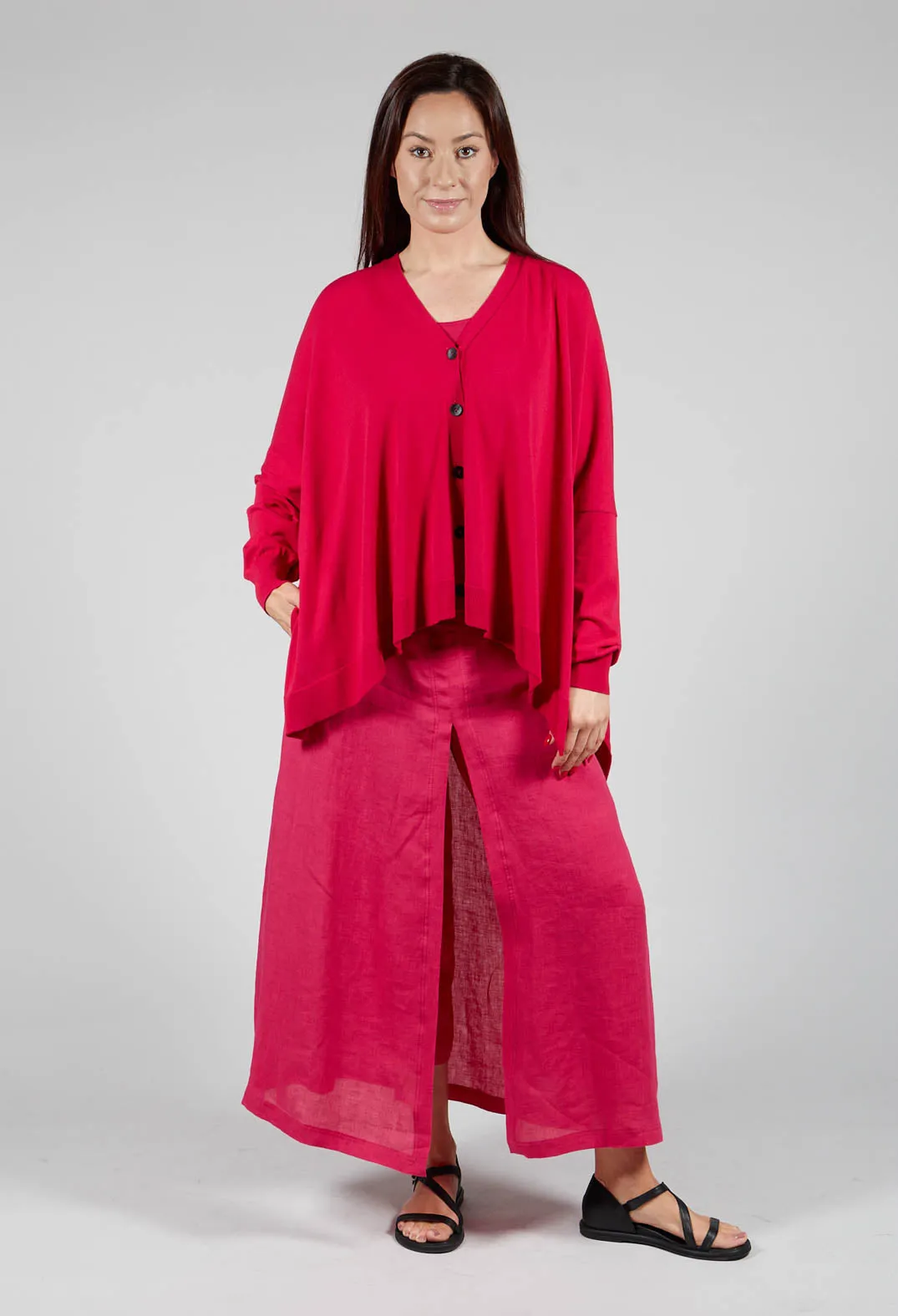 Linen Wide Leg Trousers in Raspberry