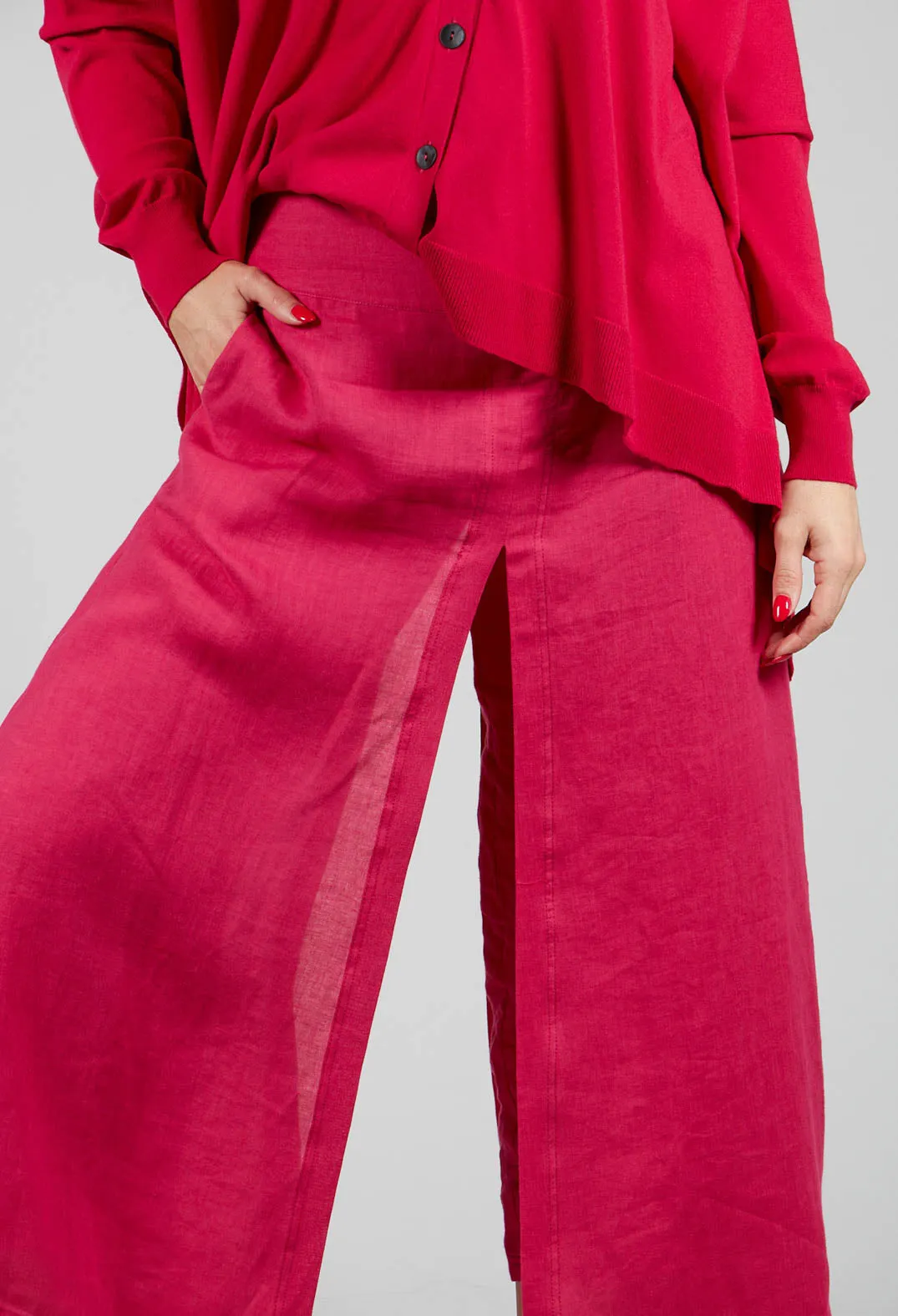 Linen Wide Leg Trousers in Raspberry