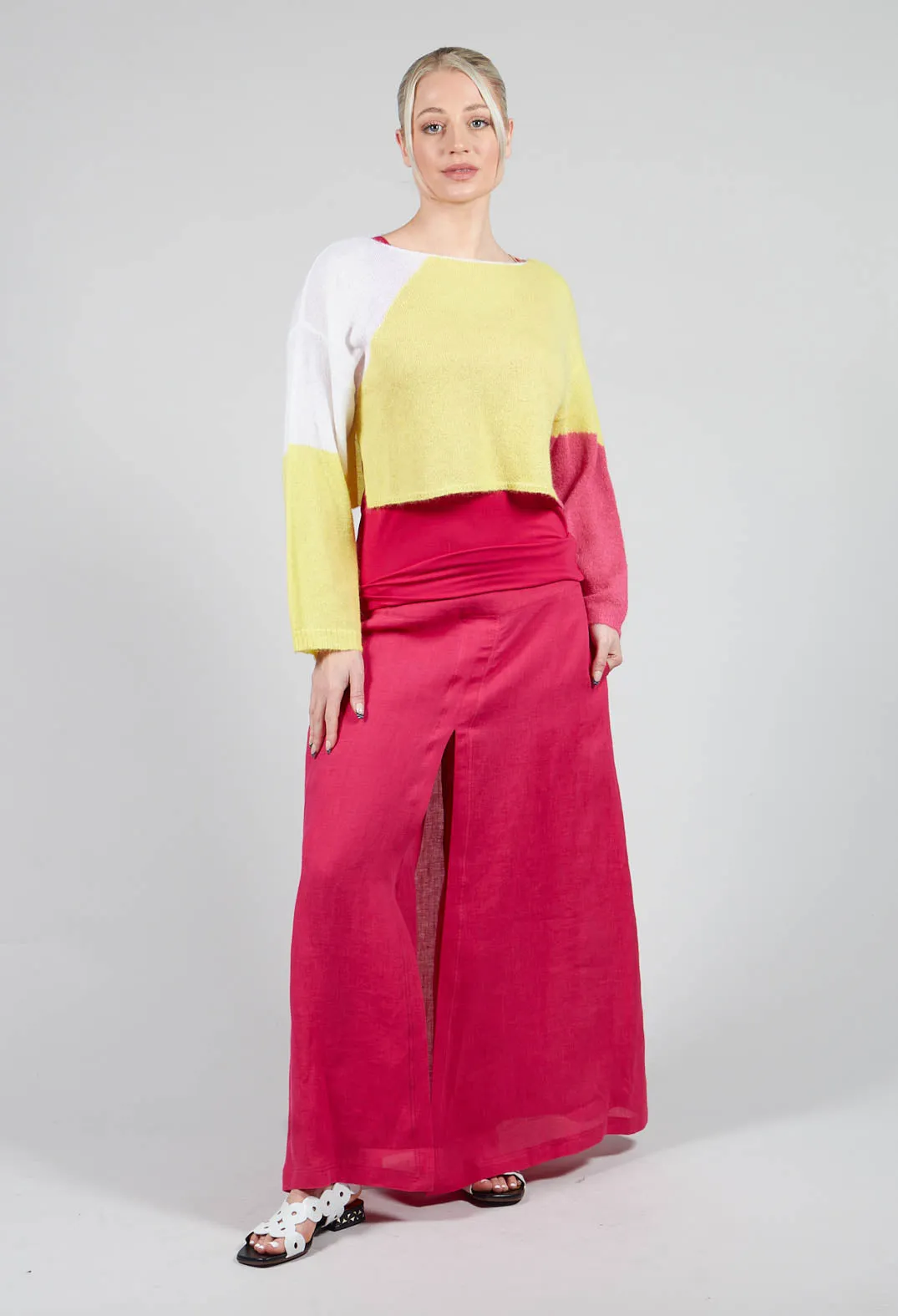 Linen Wide Leg Trousers in Raspberry