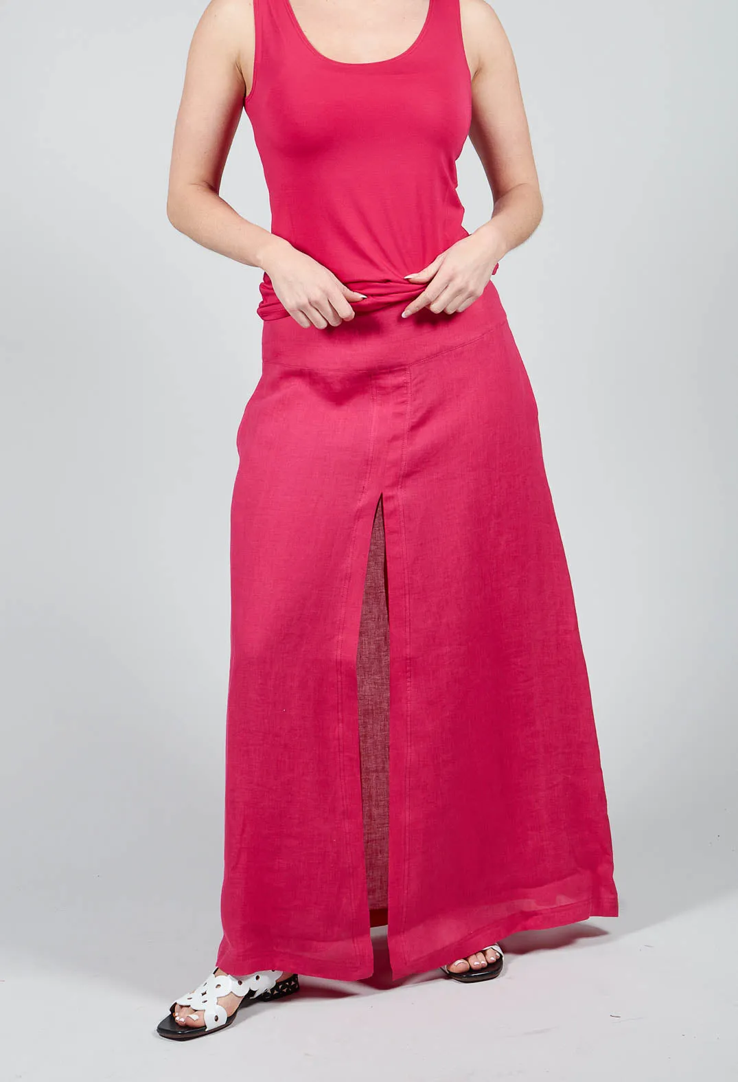 Linen Wide Leg Trousers in Raspberry