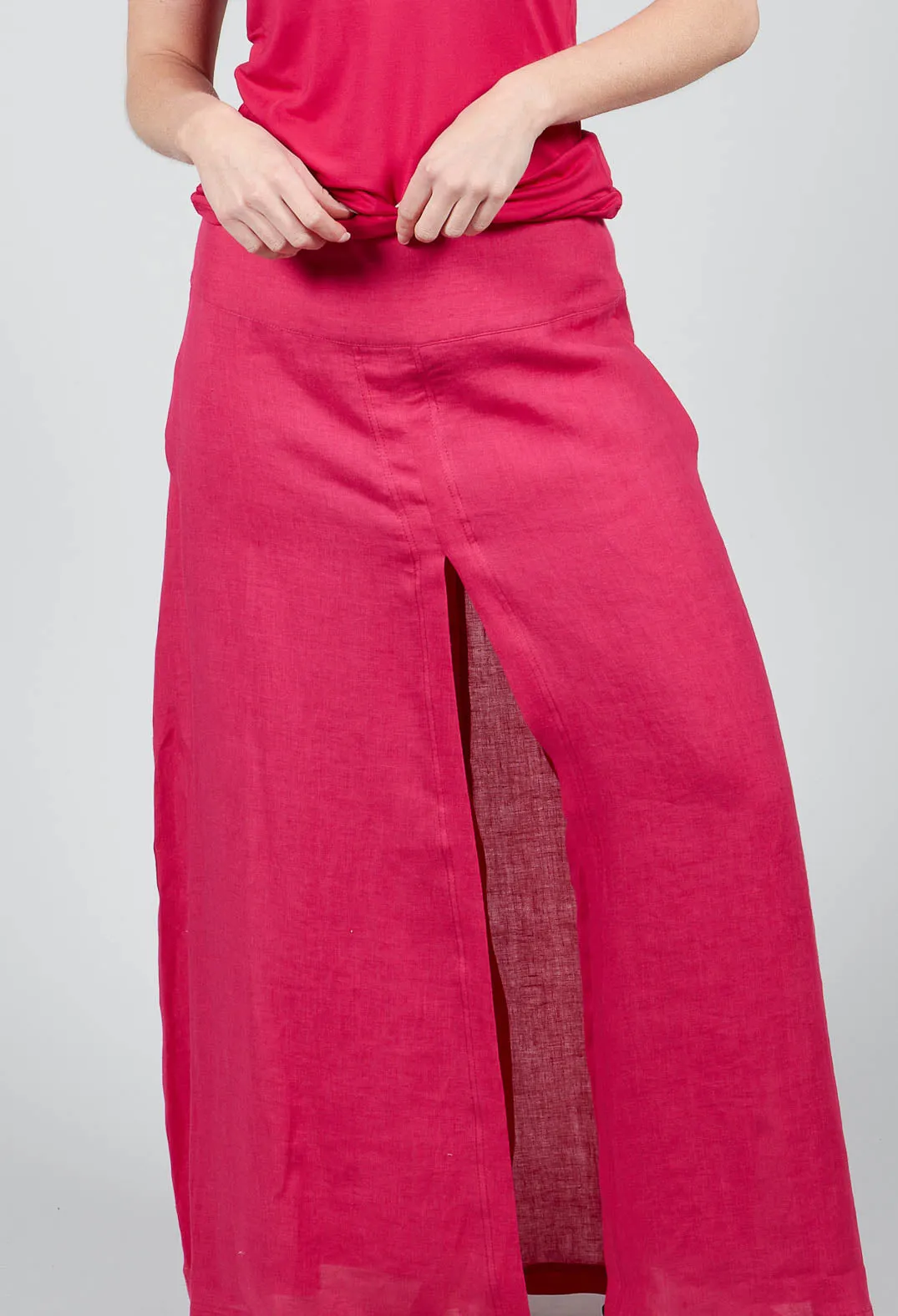 Linen Wide Leg Trousers in Raspberry