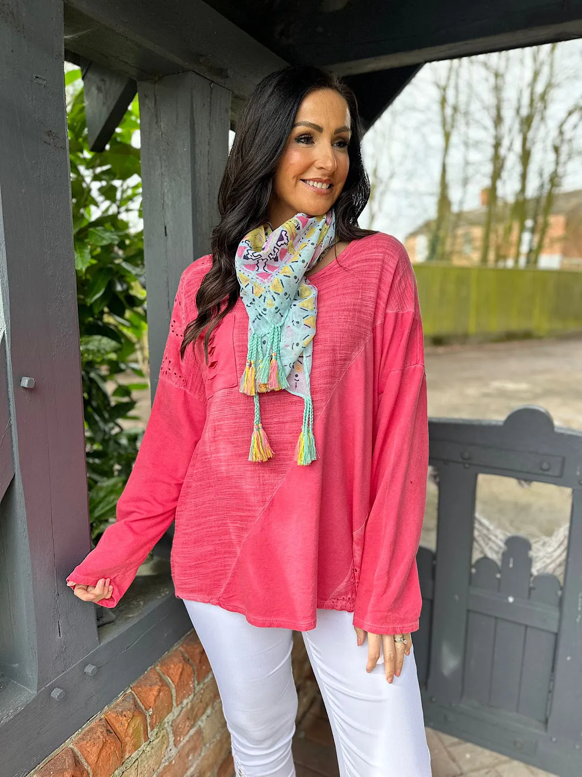 Lipstick Pink Diagonal Multi Textured Top Jodie