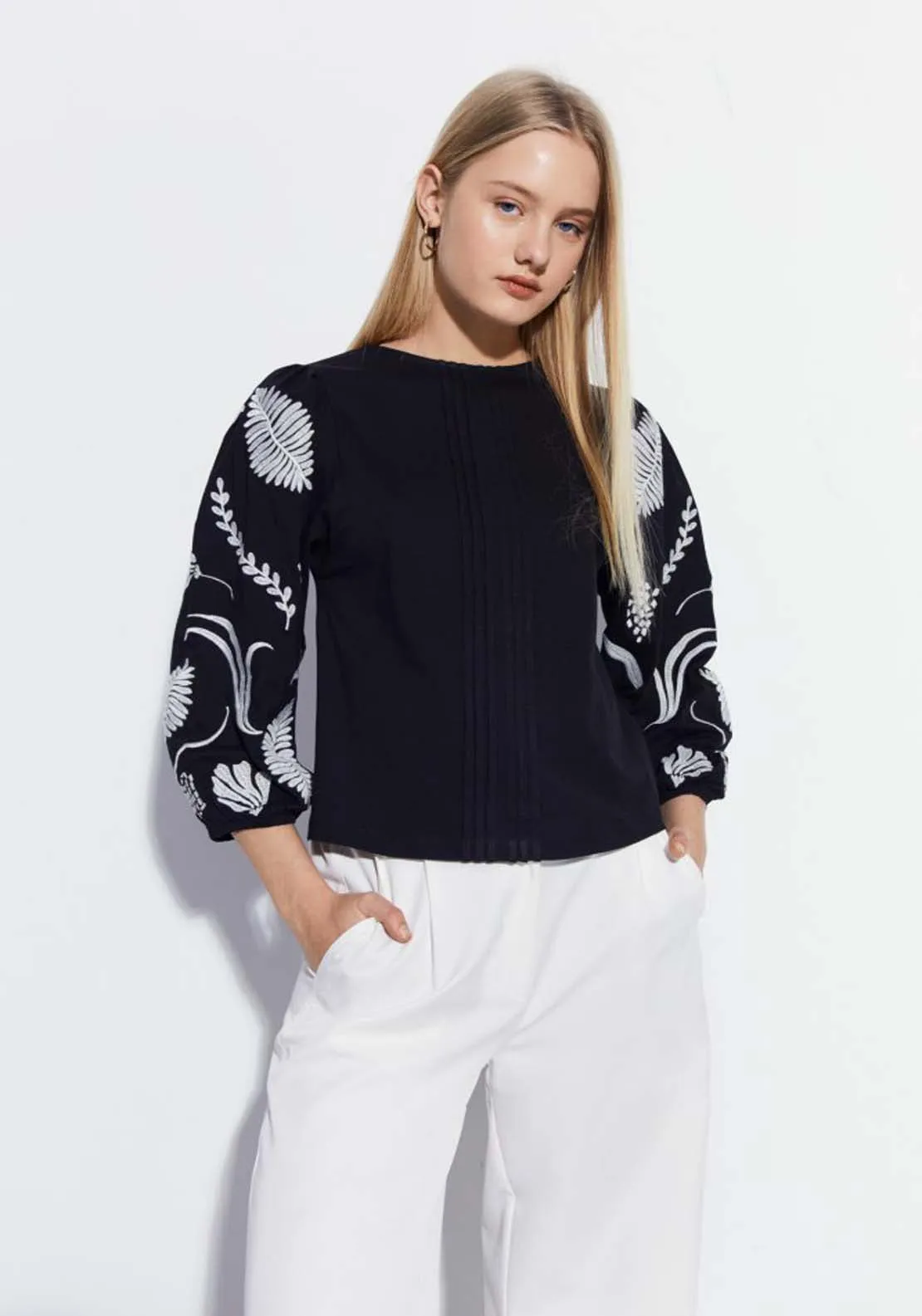 Long Sleeve Front Embroidered Top