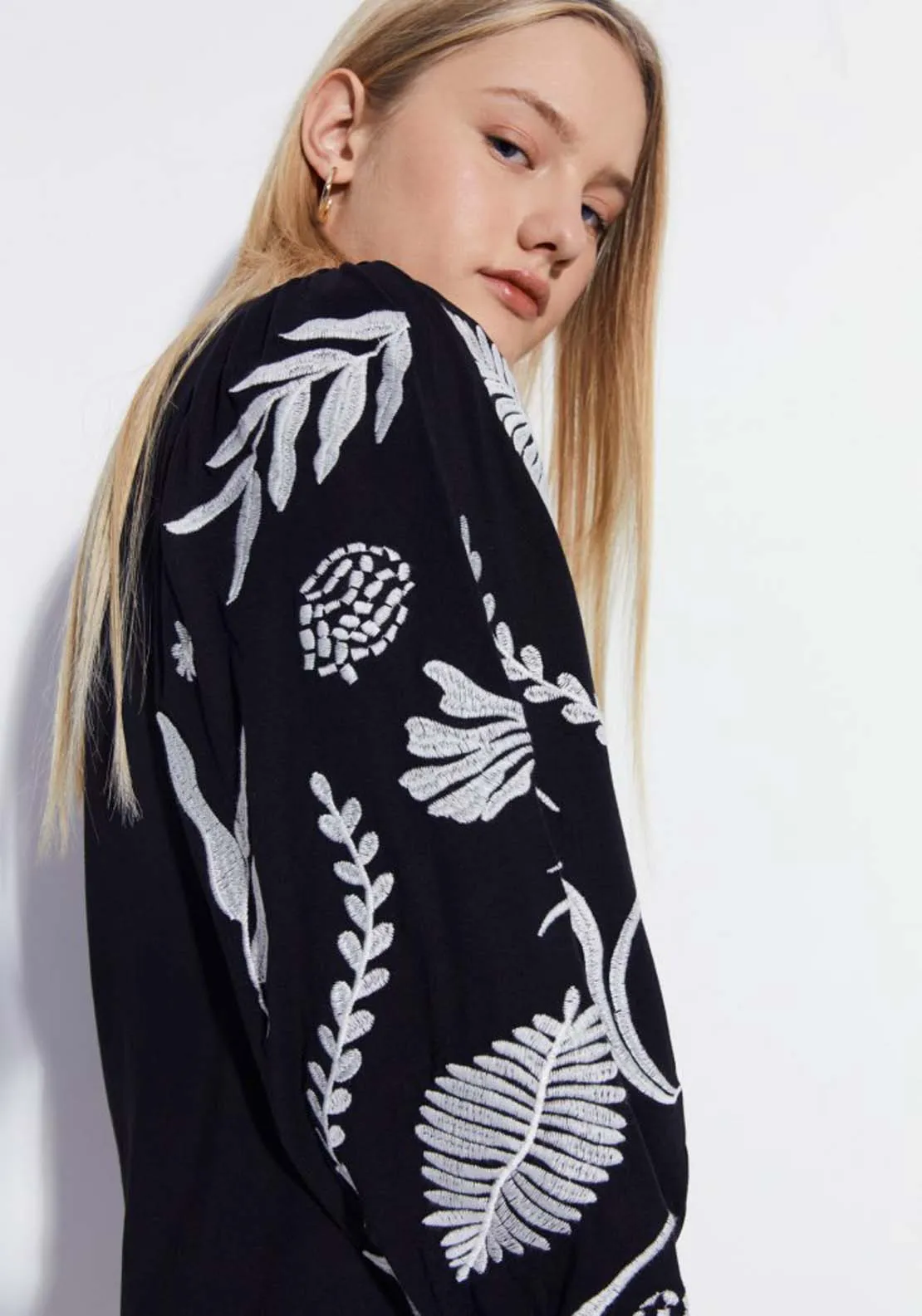 Long Sleeve Front Embroidered Top