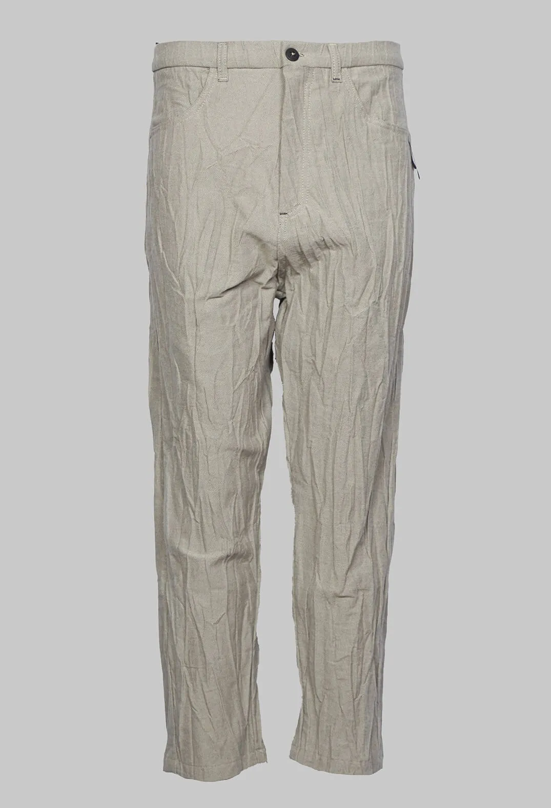 Loose Fit Crinkled Trousers in Beige