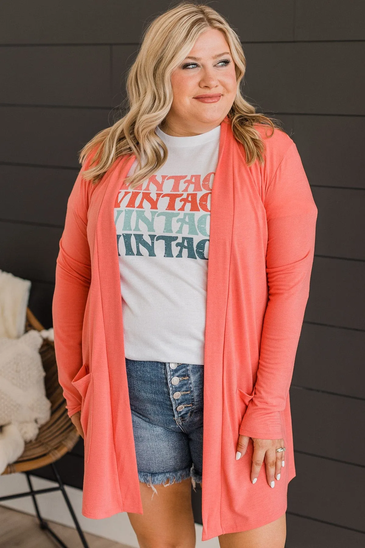 Loving It All Knit Cardigan- Coral