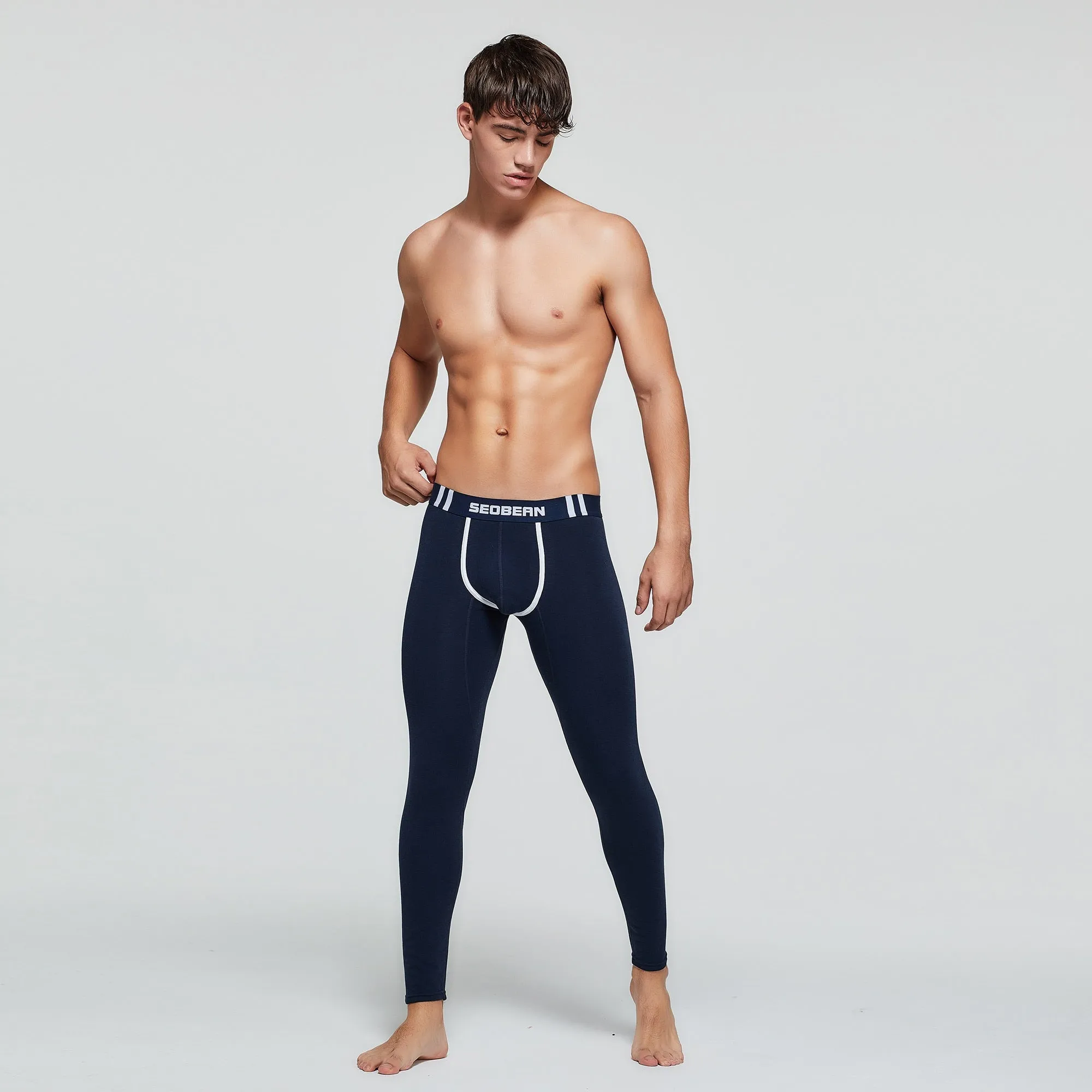 Low Waist Men Underwear Cotton Solid GYM Sport Stretch Leggings Sportswear Long Pants