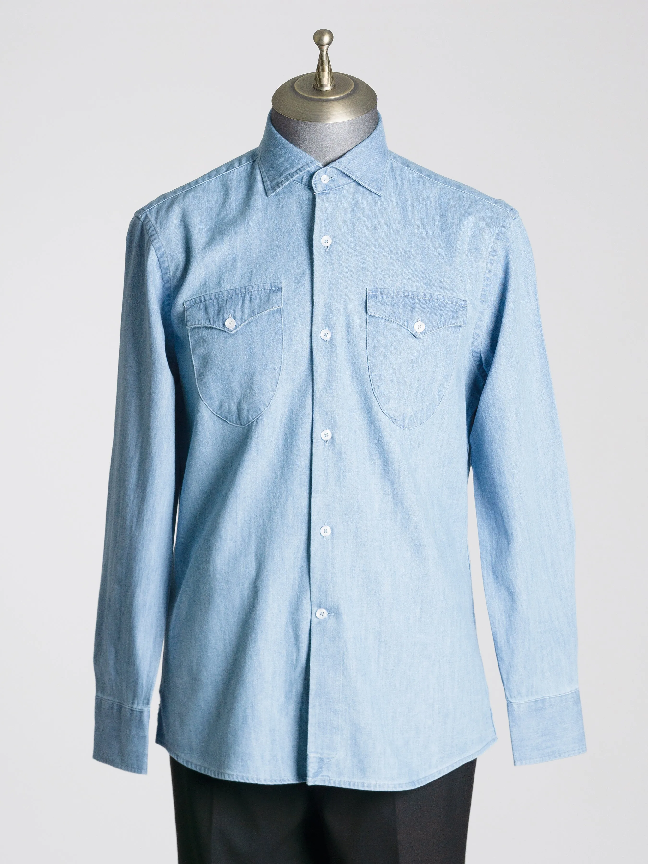 Mateo Denim Shirt - Light Blue Windsor Collar