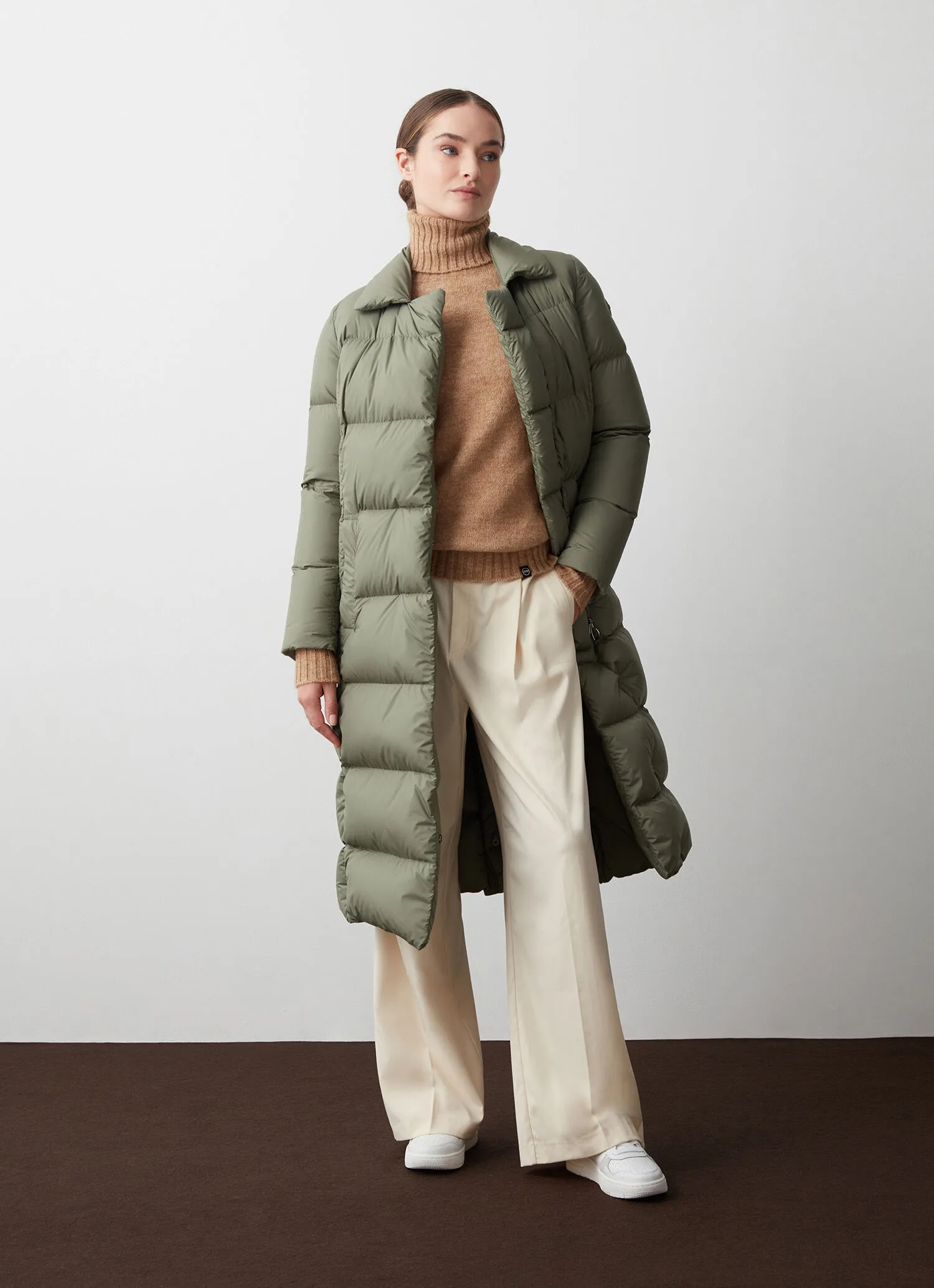 Matte-fabric maxi-down jacket-