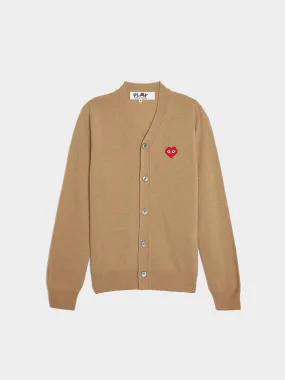 Men Red Heart Cardigan Camel, Camel