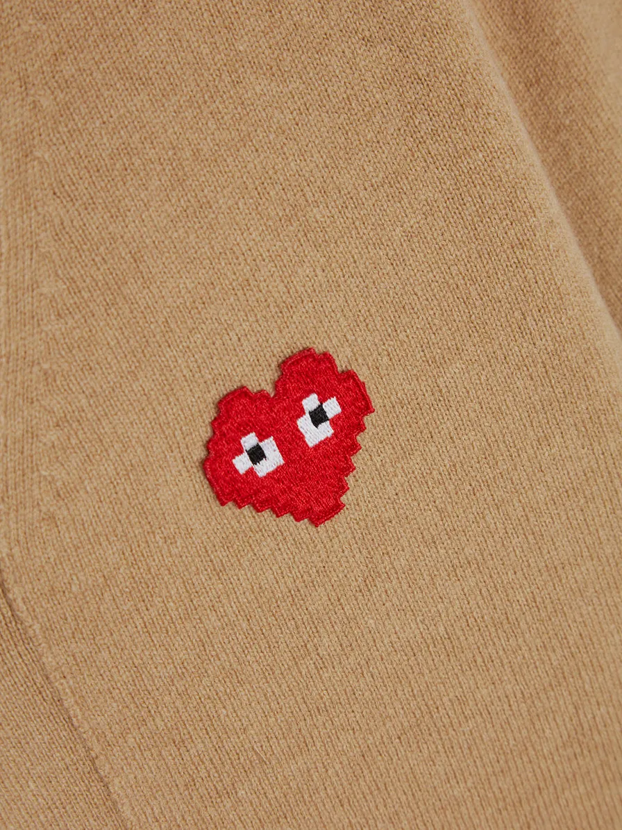 Men Red Heart Cardigan Camel, Camel