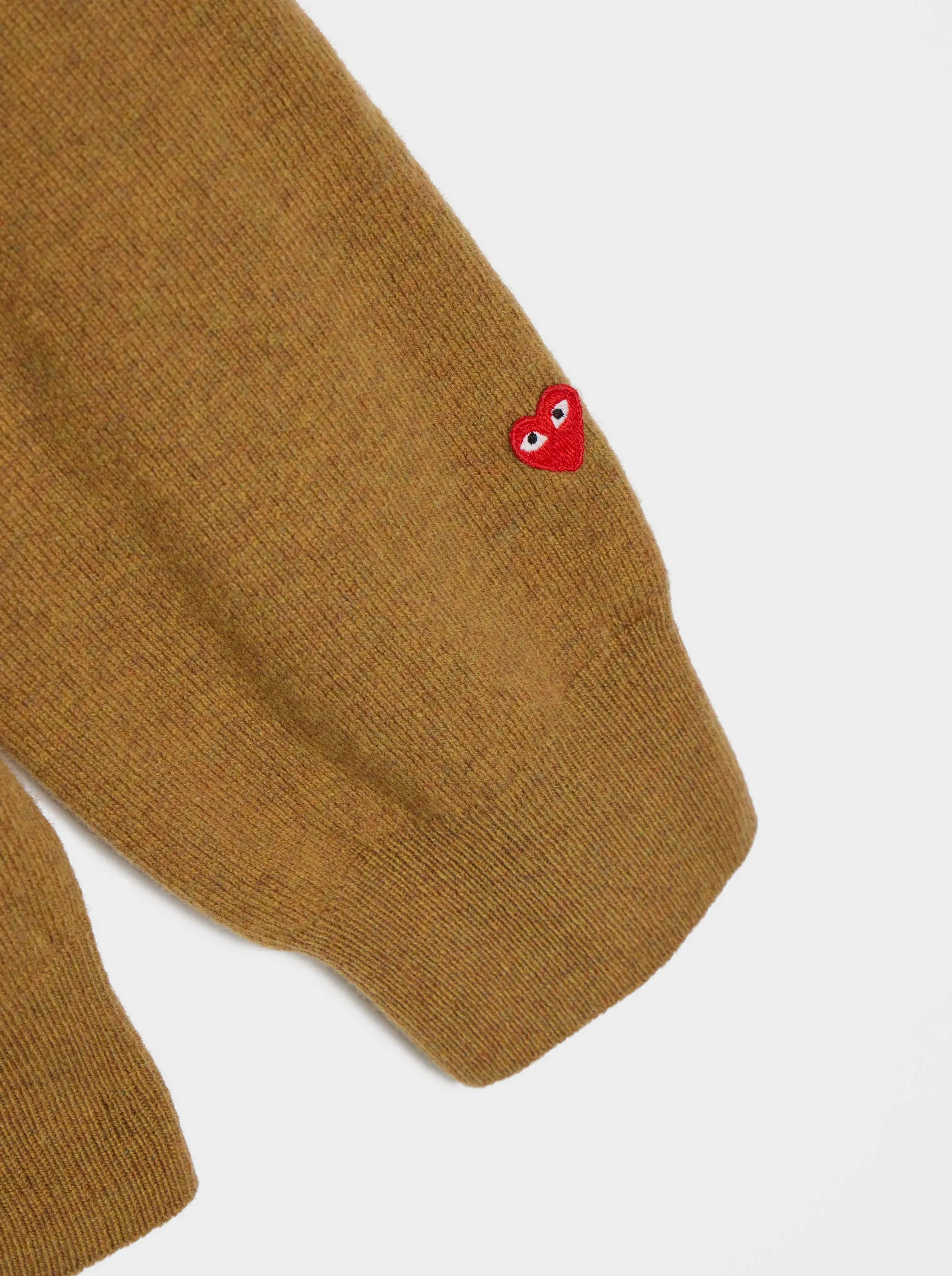 Men Small Red Heart Cardigan, Camel