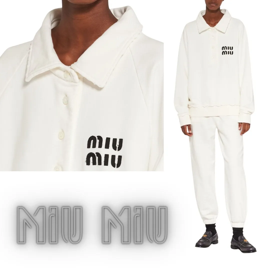 MiuMiu  |Long Sleeves Plain Cotton Logo Polos