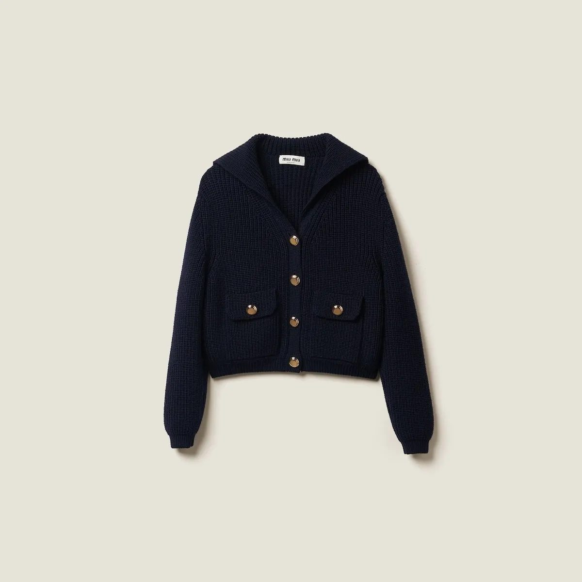 MiuMiu  |Wool Long Sleeves Plain Logo Cardigans