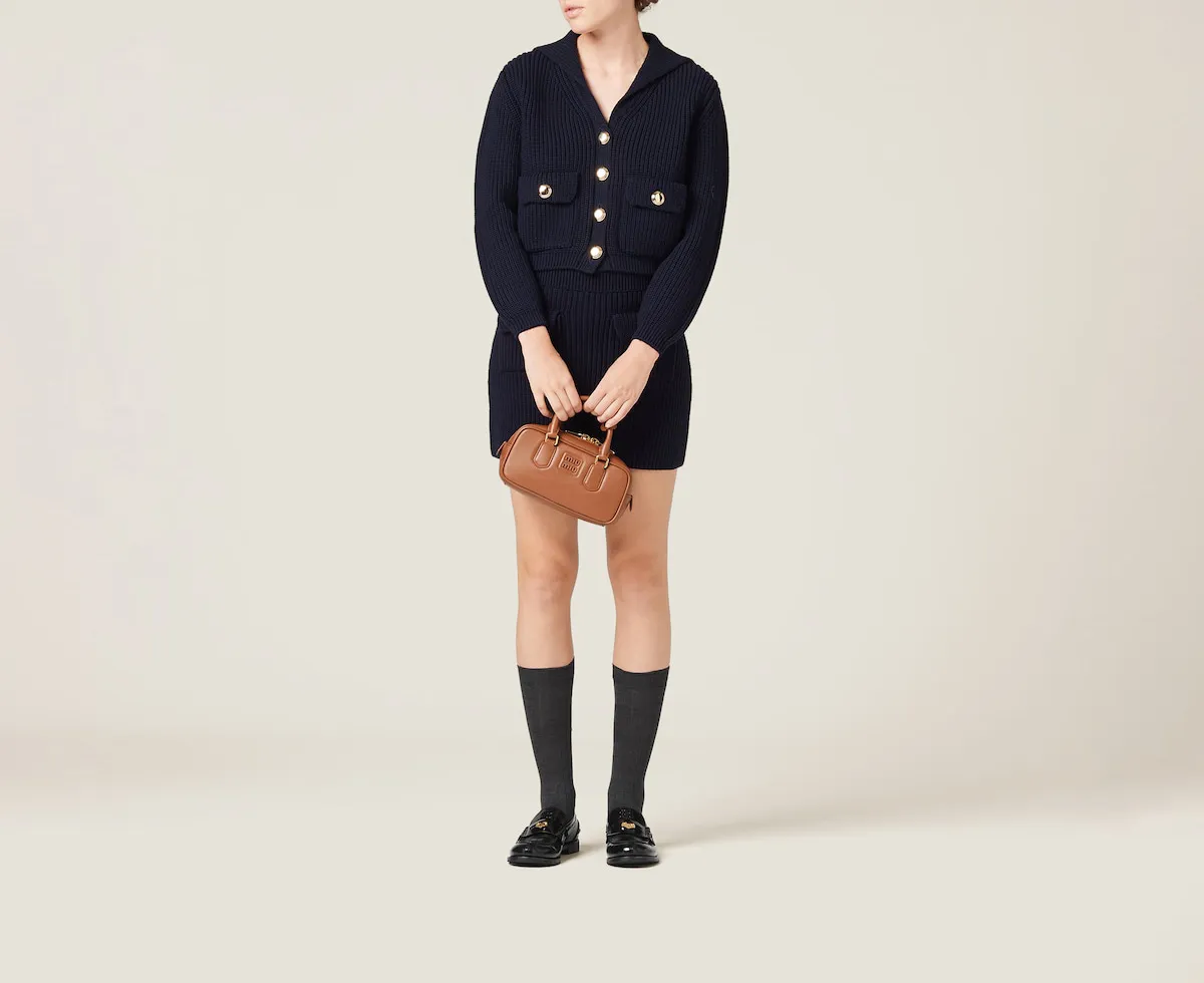 MiuMiu  |Wool Long Sleeves Plain Logo Cardigans