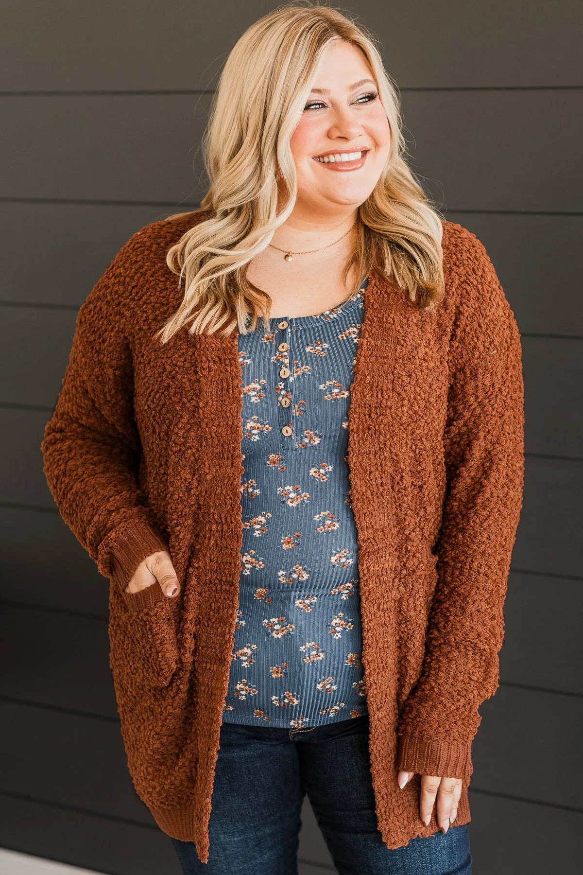 Movie Date Popcorn Knit Cardigan- Rust