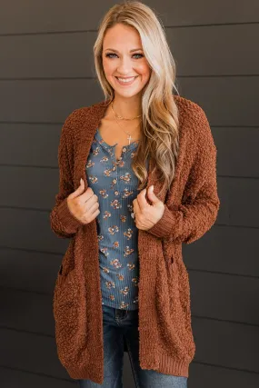 Movie Date Popcorn Knit Cardigan- Rust